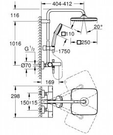 Душевая система Grohe Tempesta System 250 Cube с термостатом хром 26975001