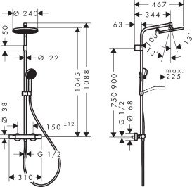 Душова система Hansgrohe Activera S 240 1jet EcoSmart+ із термостатом Ecostat Fine Varia чорний матовий 28083670