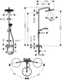 Душова система Hansgrohe колекція Croma Select S Showerpipe 280 1jet з одноважільним змішувачем хром 26791000