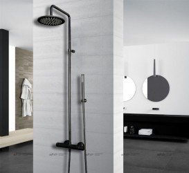 Душова система Paffoni Birillo Fix з термостатом верхнім і ручним душем чорний матовий ZCOL 684 LIQ NO