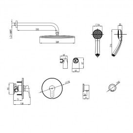 Душевая система скрытого монтажа Devit Hotel Line с верхним и ручным душем латунь/пластик хром 19126101