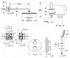 Душева система прихованого монтажу Grohe Grohtherm з Rainshower Mono 310 хром UA26406SC0