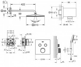 Душевая система скрытого монтажа Grohe Grohtherm SmartControl с Rainshower Mono 310 Cube хром UA26405SC1