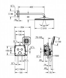 Душова система прихованого монтажу Grohe Grohtherm SmartControl з Rainshower Mono 310 Cube хром 34865000