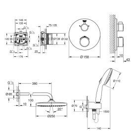 Душевая система скрытого монтажа Grohe Eurosmart с Tempesta 250 черный матовый UA26415SC9