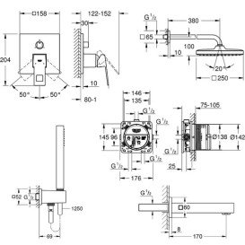Душевая система скрытого монтажа Grohe Eurocube с верхним душем Tempesta 250 Cube хром UA26417SC2