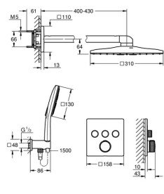Душова система прихованого монтажу Grohe Grohtherm SmartControl з верхнім душем Rainshower SmartActive 310 Cube хром 1039980000