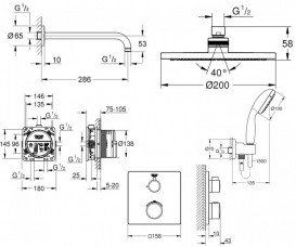 Душевая система скрытого монтажа Grohe Grohtherm Tempesta Cosmopolitain 200 с верхним и ручным душем хром UA3472900A