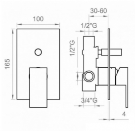 Душова система прихованого монтажу Ponsi Italia R з верхнім і ручним душем чорний матовий BN  KIS K 0009