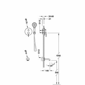 Душова система прихованого монтажу Tres Study Exclusive з виливом та одноважільний змішувач металевий чорний 26228060KM