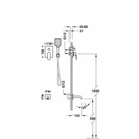 Душова система прихованого монтажу Tres Project-Tres із виливом та одноважільним змішувачем бронзовий чорний 21128070KMB