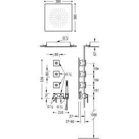 Душевая система скрытого монтажа Tres 3V с тремя боковыми форсунками хром 21027309