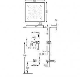 Душевая система скрытого монтажа Tres 3V с изливом для ванны хром 21027306