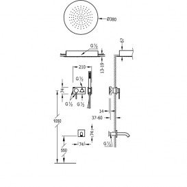 Душова система прихованого монтажу Tres 3V з виливом для ванни сталь 21027311AC