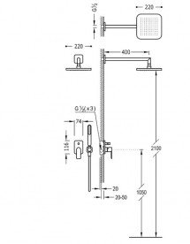 Душова система прихованого монтажу Tres Loft colors червоний/хром 20018002RO
