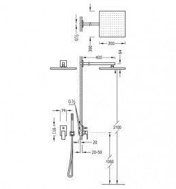 Душевая система скрытого монтажа Tres Cuadro Tres с однорычажным смесителем хром 106980