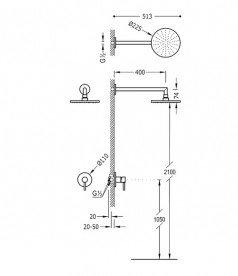 Душевая система скрытого монтажа Tres Alplus с верхним душем хром 20317702
