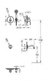 Душова система прихованого монтажу Tres Tres-Clasic з одноважільним змішувачем і виливом для ванни золото 24218005OR