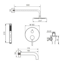 Душева система прихованого монтажу VBI Milano із змішувачем графіт VBI-050110GR