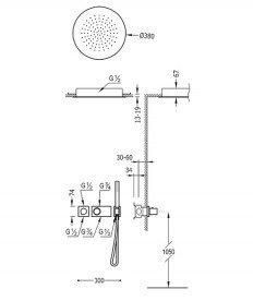 Душова система Tres Block System colors термостатична матове золото 20735204OM