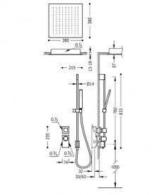 Душевая система Tres Block System colors термостатическая сталь 20625203AC