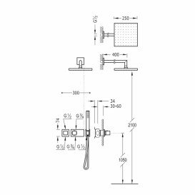 Душова система Tres Block-System з термостатом та верхнім душем хром 20725211