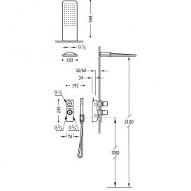 Душова система Tres Block System з термостатом і верхнім душем чорний матовий 20635202NM