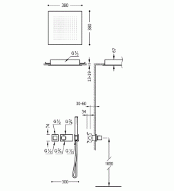 Душевая система Tres Block System термостатическая с верхним и ручным душем хром 20725204