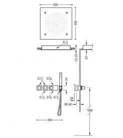 Душова система Tres Block System термостатична з верхнім і ручним душем хром 20725312