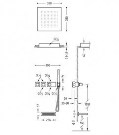 Душова система Tres Block System термостатична з верхнім і ручним душем хром 20725306