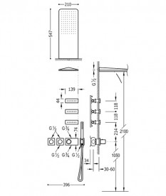 Душова система Tres Block System термостатичні з верхнім і ручним душем хром 20735301