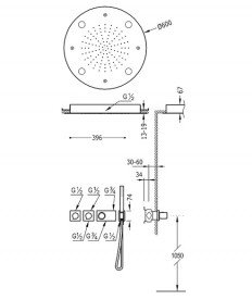 Душевая система Tres Block System термостатическая хромотерапия 20735312