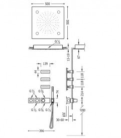Душова система Tres Block System термостатична з верхнім і ручним душем хромотерапія 20735304