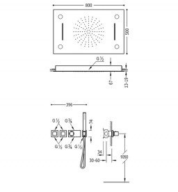 Душевая система Tres Block System термостатическая с верхним и ручным душем хромотерапия 20725404