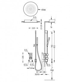Душова система Tres Block System термостатична з верхнім і ручним душем хром 20635203