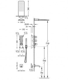 Душова система Tres Block System термостатична з верхнім і ручним душем хром 20635301