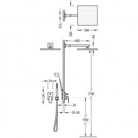 Душевая система Tres Cuadro colors с верхним и ручным душем сталь 00698002AC