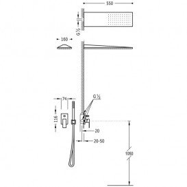 Душевая система Tres Cuadro colors с верхним и ручным душем золото 00618003OR