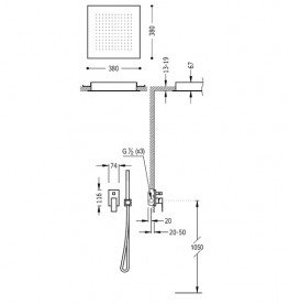 Душова система Tres Cuadro Tres з верхнім і ручним душем хром 00698001