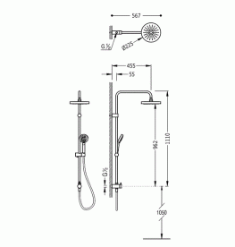 Душевая система Tres Eco-Term с верхним и ручным душем латунь хром 06163505