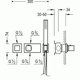 Душова система Tres Espacio прихованого монтажу з термостатом хром 20725291