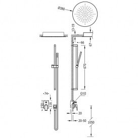 Душова система Tres Project colors з одноважільним вбудованим змішувачем сталь 21198094AC