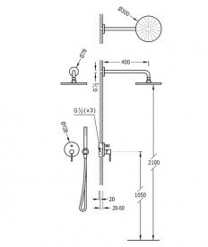 Душевая система Tres Study colors с верхним и ручным душем сталь 26298091AC