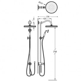 Душевая система Tres Tres-Сlasic с верхним и ручным душем состаренная латунь 24247601LV