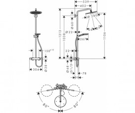 Душевая стойка для душа Hansgrohe Croma Select S Showerpipe 280 с термостатом бронза 26890140