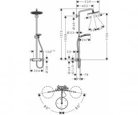 Душевая стойка для душа Hansgrohe Croma Select S Showerpipe 280 с термостатом матовый белый 26890700