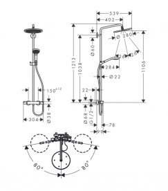 Душевая стойка для душа Hansgrohe Croma Select S Showerpipe 280 EcoSmart с термостатом черный хром шлифованный 26891340