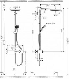 Душова стійка для душу Hansgrohe Pulsify Showerpipe 260 1jet із термостатом шліфована бронза 24220140