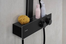 Душова стійка для душу Hansgrohe Rainfinity Showerpipe 250 1jet EcoSmart із термостатом матовий чорний 28742670