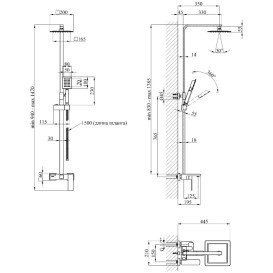 Душевая стойка для ванны Kroner KRP Edelstahl Kubus-ESG064 со смесителем и душевым гарнитуром нержавеющая сталь CV035452